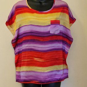 Striped Petite Summer Top with Pocket PS Bright